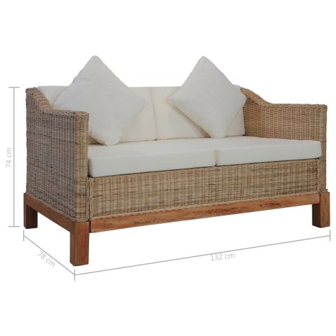  2-osobowa sofa z poduszkami, naturalny rattan