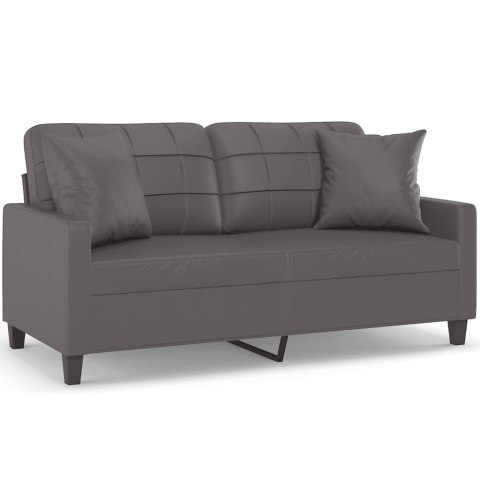  2-osobowa sofa z poduszkami, szara, 140 cm, sztuczna skóra