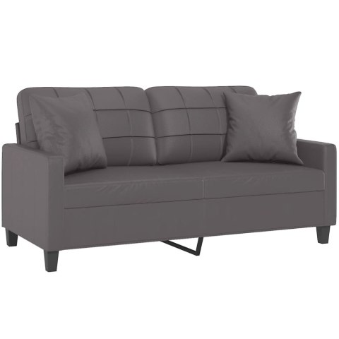  2-osobowa sofa z poduszkami, szara, 140 cm, sztuczna skóra