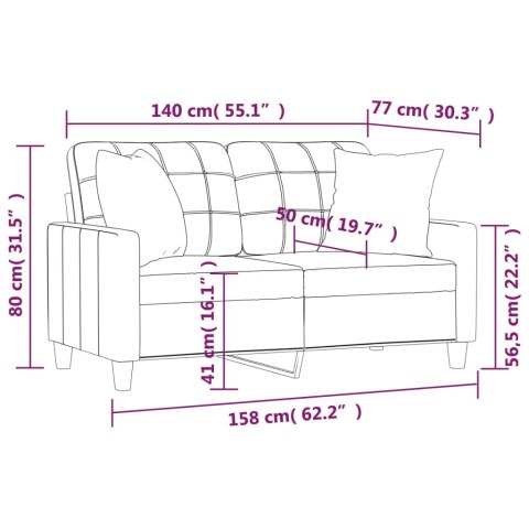  2-osobowa sofa z poduszkami, szara, 140 cm, sztuczna skóra