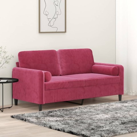  2-osobowa sofa z poduszkami, winna czerwień, 140 cm, aksamit