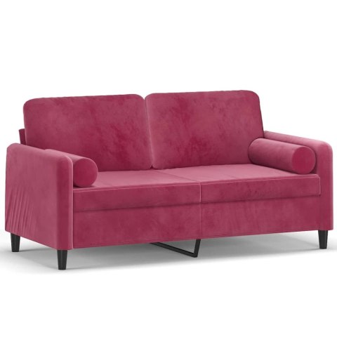  2-osobowa sofa z poduszkami, winna czerwień, 140 cm, aksamit