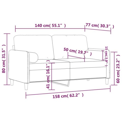  2-osobowa sofa z poduszkami, winna czerwień, 140 cm, aksamit