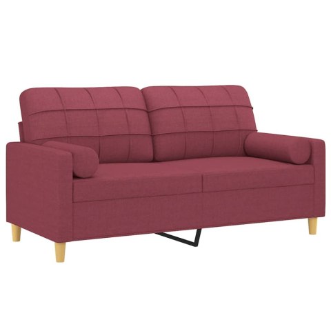  2-osobowa sofa z poduszkami, winna czerwień, 140 cm, tkanina