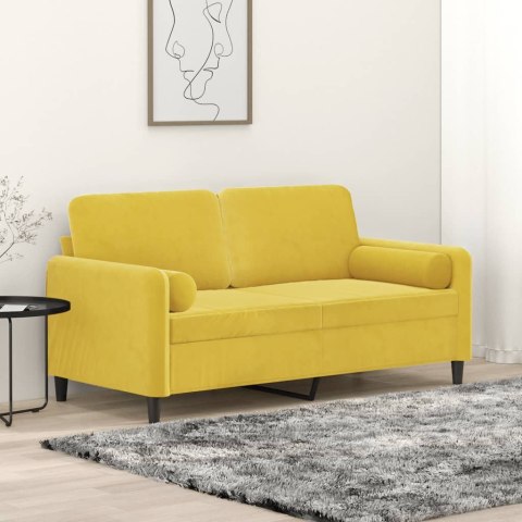  2-osobowa sofa z poduszkami, żółta, 140 cm, aksamit