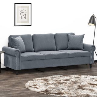  3-osobowa sofa z poduszkami, ciemnoszara, 180 cm, aksamit