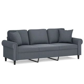  3-osobowa sofa z poduszkami, ciemnoszara, 180 cm, aksamit