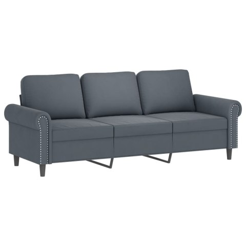  3-osobowa sofa z poduszkami, ciemnoszara, 180 cm, aksamit