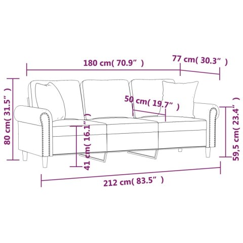  3-osobowa sofa z poduszkami, ciemnoszara, 180 cm, aksamit