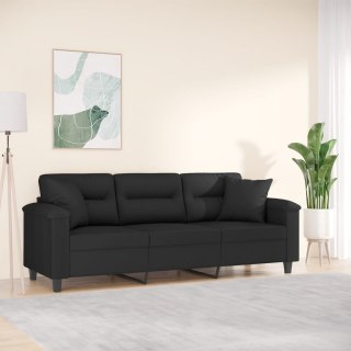  3-osobowa sofa z poduszkami, czarna, 180 cm, mikrofibra