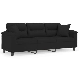  3-osobowa sofa z poduszkami, czarna, 180 cm, mikrofibra