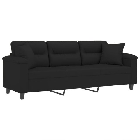  3-osobowa sofa z poduszkami, czarna, 180 cm, mikrofibra