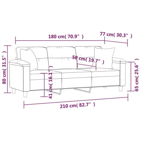  3-osobowa sofa z poduszkami, czarna, 180 cm, mikrofibra