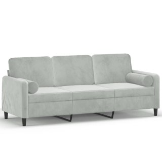  3-osobowa sofa z poduszkami, jasnoszara, 180 cm, aksamit