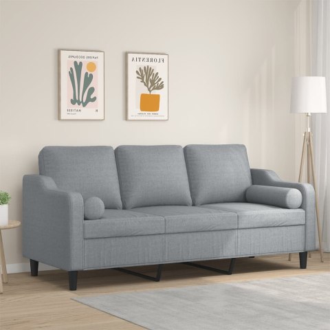  3-osobowa sofa z poduszkami, jasnoszara, 180 cm, tkanina