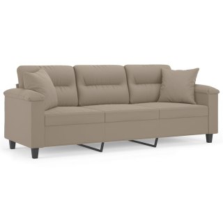  3-osobowa sofa z poduszkami, kolor taupe, 180 cm, mikrofibra