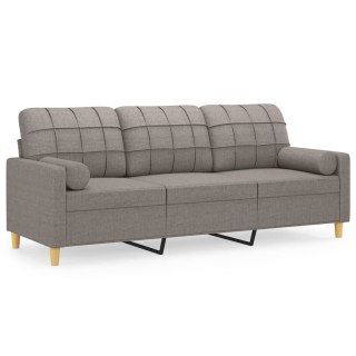  3-osobowa sofa z poduszkami, kolor taupe, 180 cm, tkanina