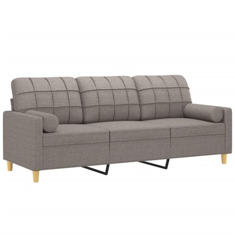  3-osobowa sofa z poduszkami, kolor taupe, 180 cm, tkanina