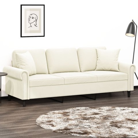  3-osobowa sofa z poduszkami, kremowa, 180 cm, aksamit