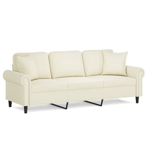  3-osobowa sofa z poduszkami, kremowa, 180 cm, aksamit