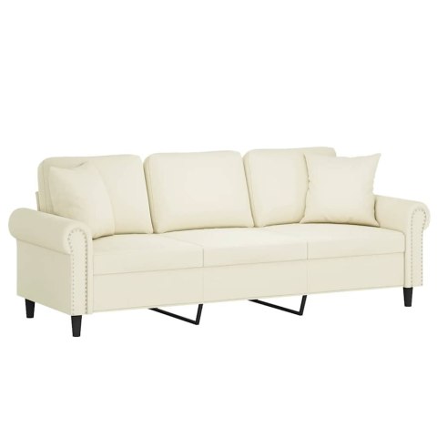  3-osobowa sofa z poduszkami, kremowa, 180 cm, aksamit