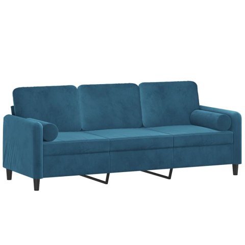  3-osobowa sofa z poduszkami, niebieska, 180 cm, aksamit