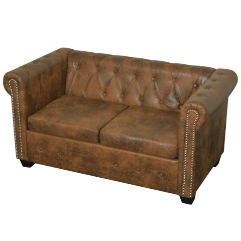  Dwuosobowa sofa Chesterfield ze sztucznej skóry, brązowa