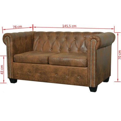  Dwuosobowa sofa Chesterfield ze sztucznej skóry, brązowa