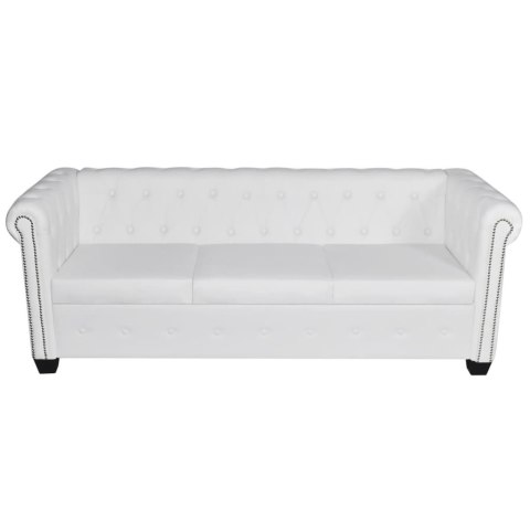  Sofa 3-osobowa w stylu Chesterfield, sztuczna skóra, biała