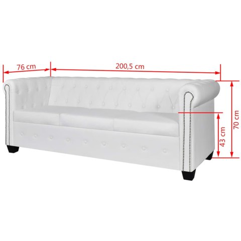  Sofa 3-osobowa w stylu Chesterfield, sztuczna skóra, biała