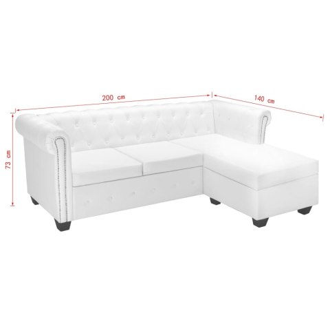  Sofa Chesterfield w kształcie litery L, sztuczna skóra, biała