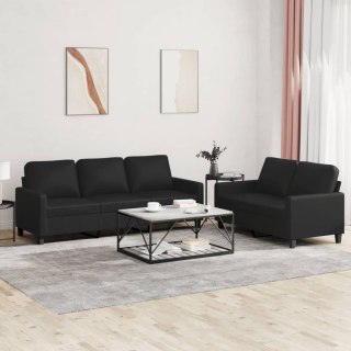  2-osobowa sofa z poduszkami, czarna, sztuczna skóra