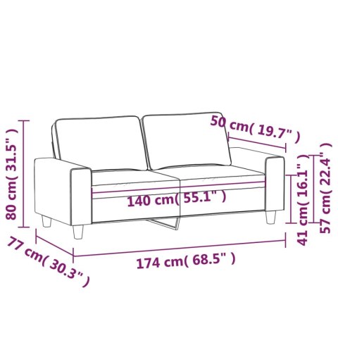  Sofa 2-osobowa, winna czerwień, 140 cm, tapicerowana tkaniną