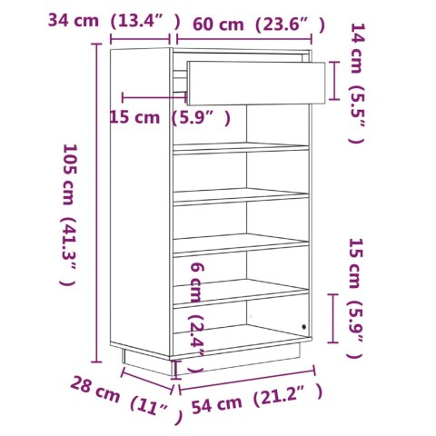  Szafka na buty, szara, 60x34x105 cm, lite drewno sosnowe