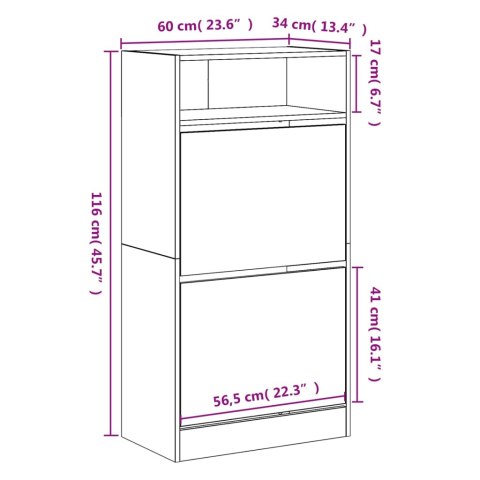  Szafka na buty, czarna, 60x34x116 cm, materiał drewnopochodny