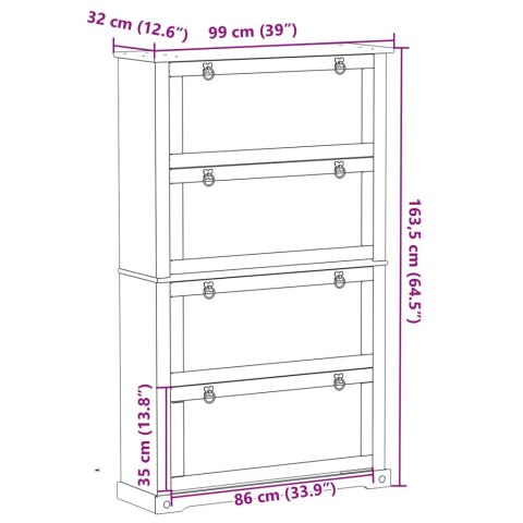  Szafka na buty Corona, 99x32x163,5 cm, lite drewno sosnowe