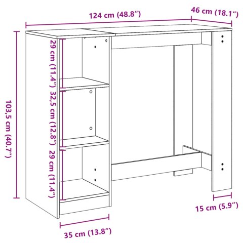  Stolik barowy z regałem, stare drewno, 124x46x103,5 cm