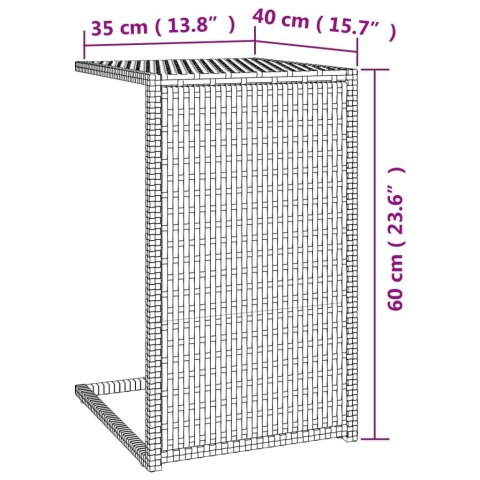  Stolik w kształcie litery C, brązowy, 40x35x60 cm, polirattan