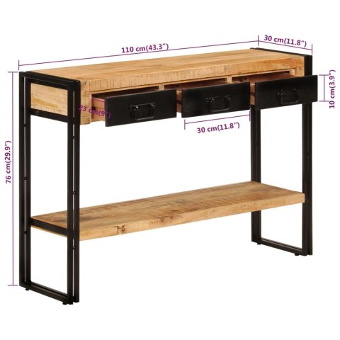  Stolik konsolowy, 110x30x76 cm, lite drewno mango