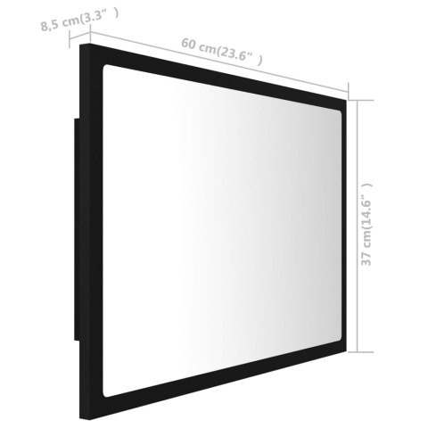  Lustro łazienkowe z LED, czarne, 60x8,5x37 cm, akryl