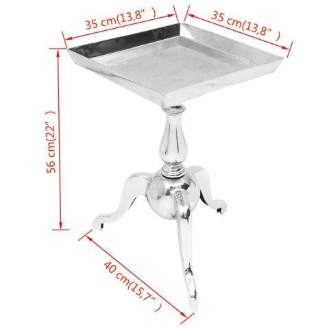  Stolik boczny kwadratowy z aluminium, srebrny