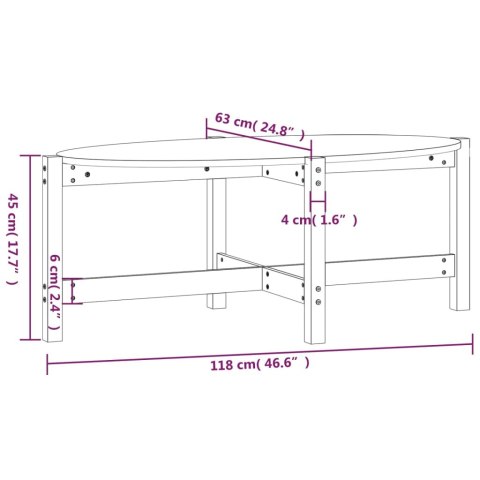  Stolik kawowy, 118x63x45 cm, lite drewno sosnowe