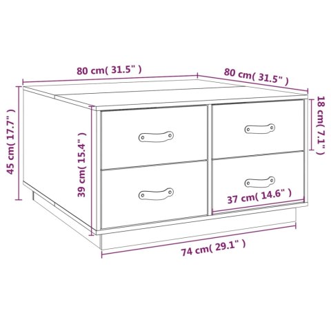  Stolik kawowy, 80x80x45 cm, lite drewno sosnowe