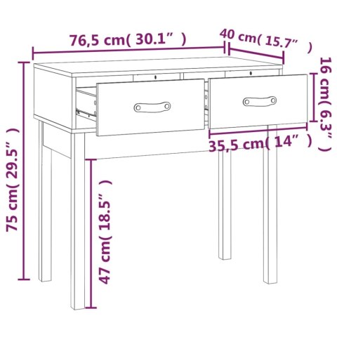  Stolik konsolowy, 76,5x40x75 cm, lite drewno sosnowe