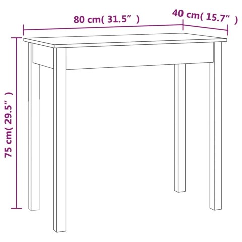  Stolik konsolowy, 80x40x75 cm, lite drewno sosnowe