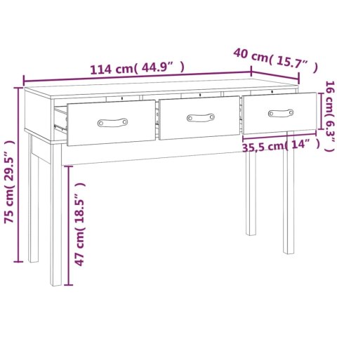  Stolik konsolowy, 114x40x75 cm, lite drewno sosnowe