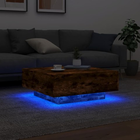  Stolik kawowy z LED, przydymiony dąb, 80x80x31 cm