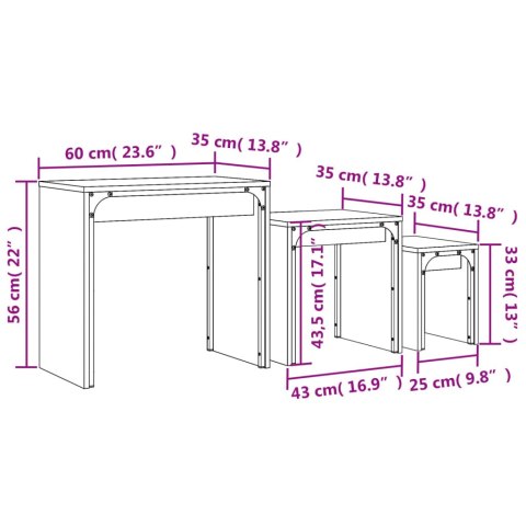  Stoliki kawowe, wsuwane jeden pod drugi, 3 szt, przydymiony dąb
