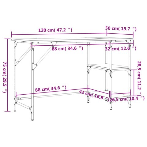  Biurko brązowy dąb 120x50x75 cm metal i materiał drewnopochodny