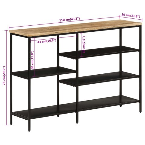  Stolik konsolowy, 110x30x75 cm, surowe drewno mango i żelazo